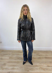 small black faux leather crocodile print jacket photo 1