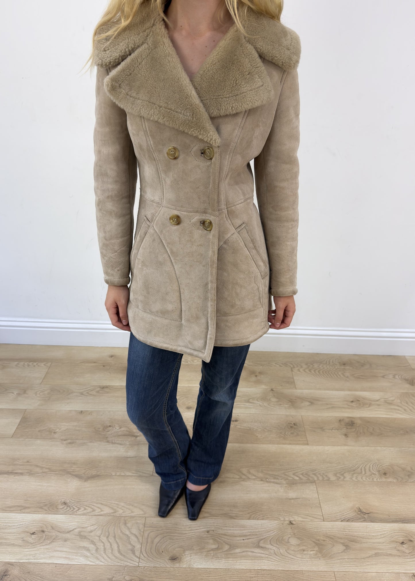 small beige faux suede pea coat 2 of 8