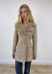 small beige faux suede pea coat 5 of 8