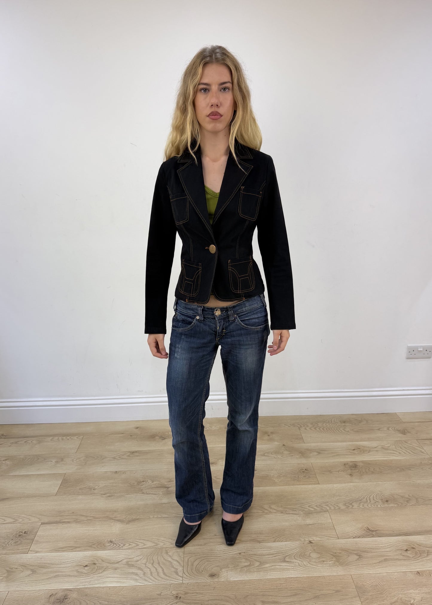 small black orange lined blazer 1 of 8