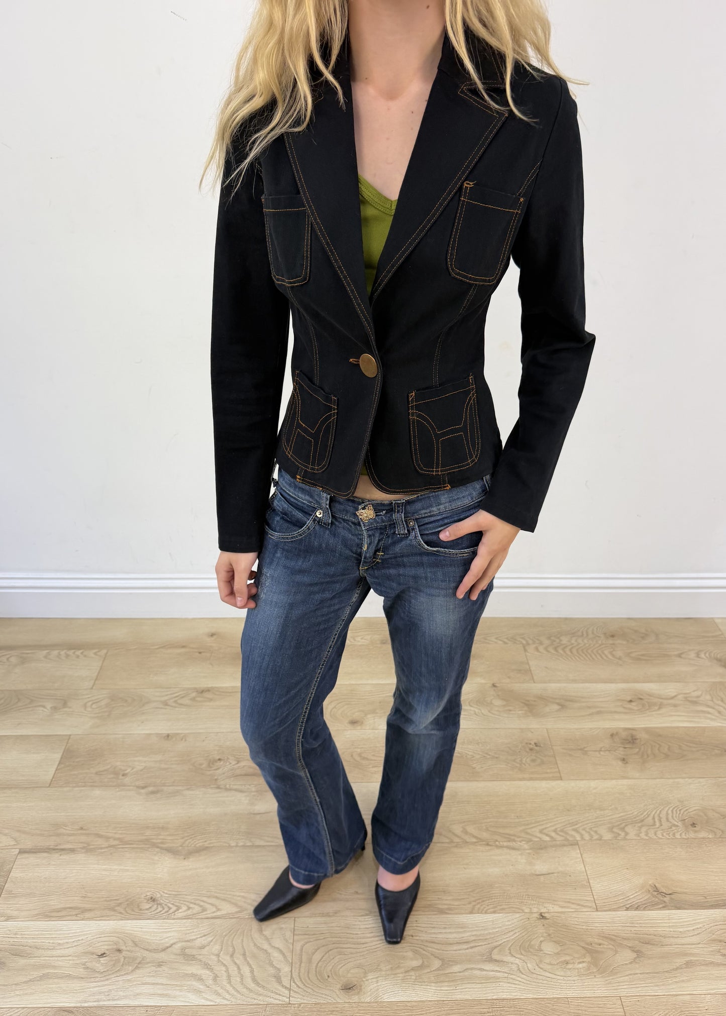 small black orange lined blazer 2 of 8
