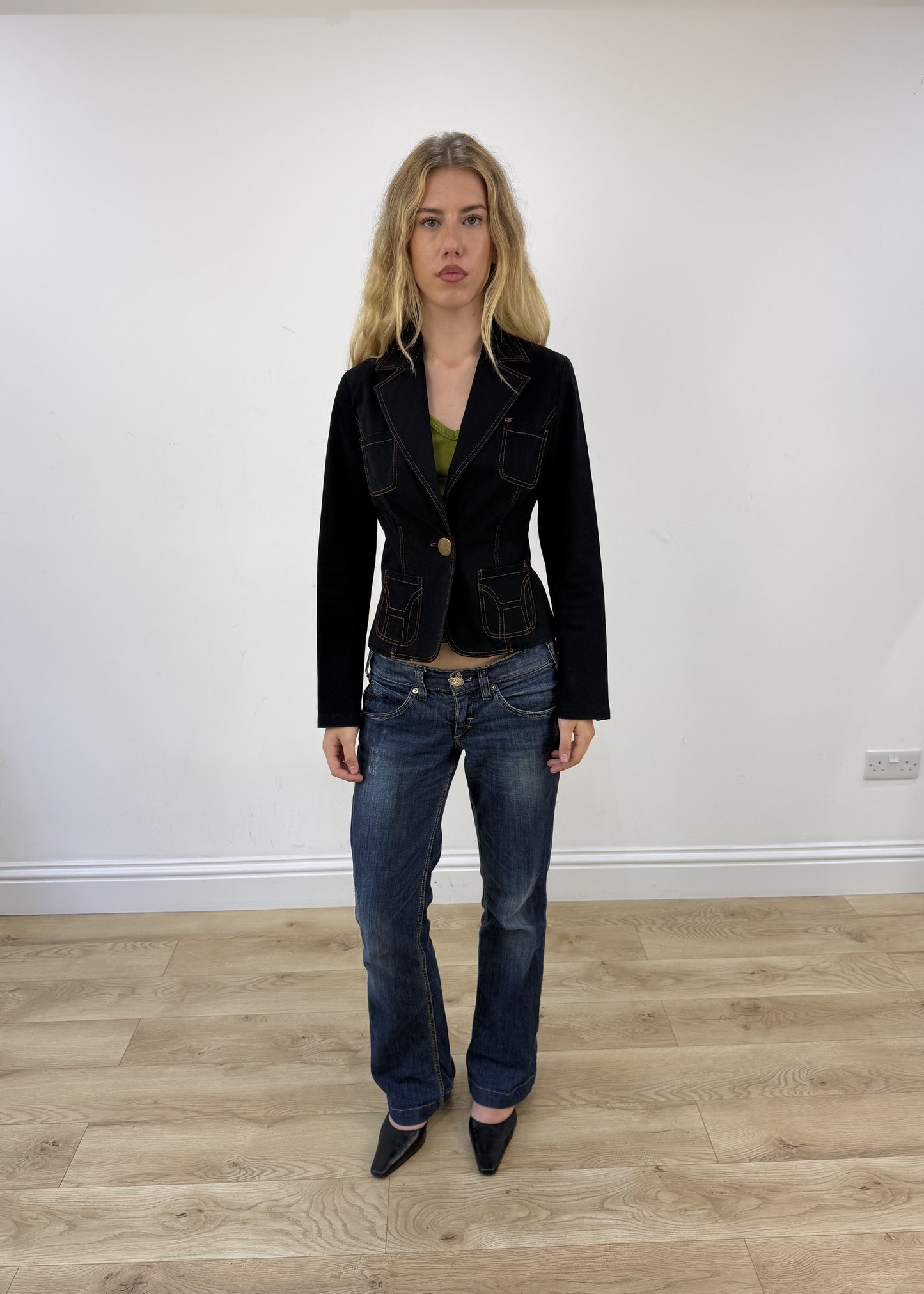 small black orange lined blazer 3 of 8