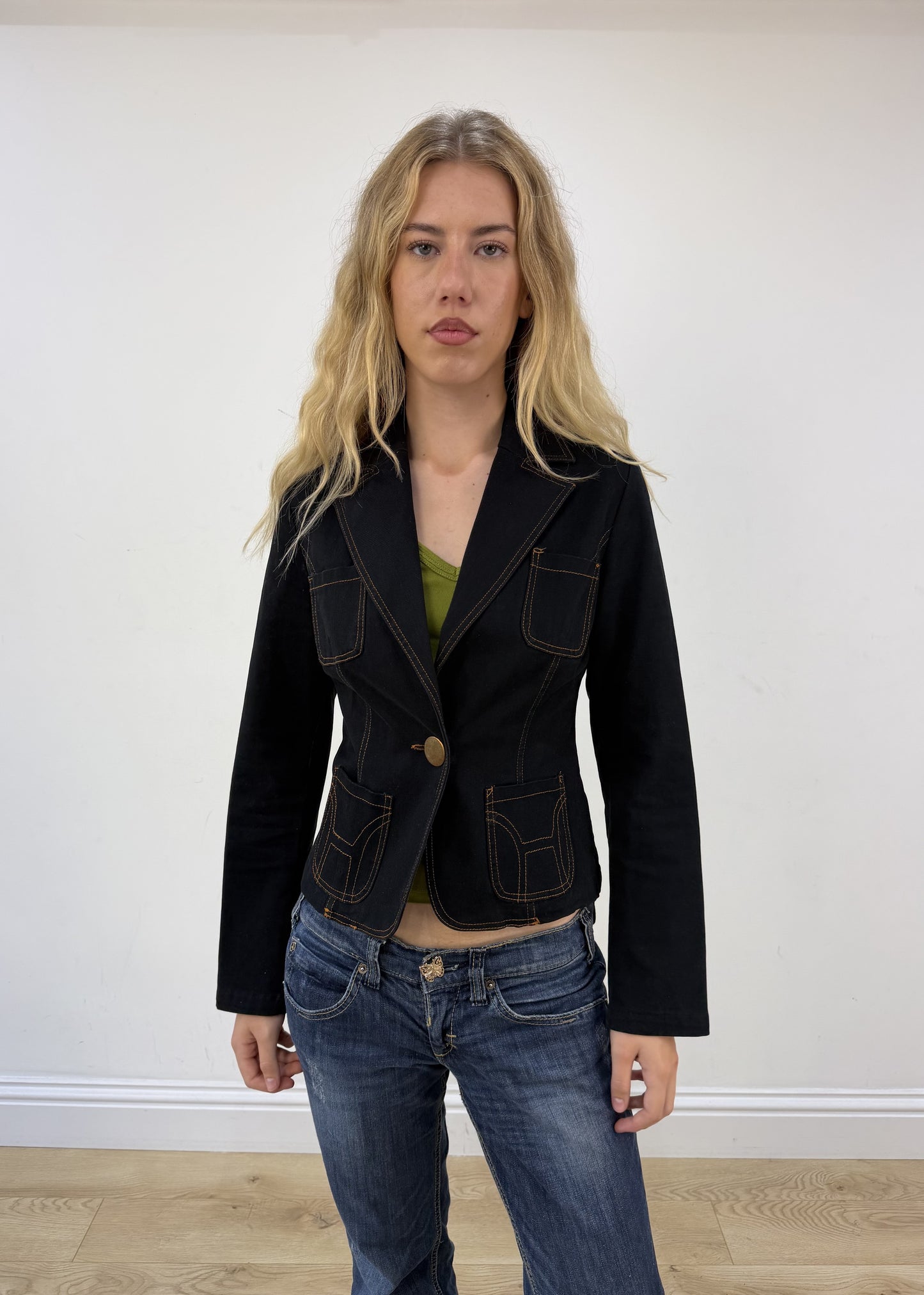 small black orange lined blazer 5 of 8