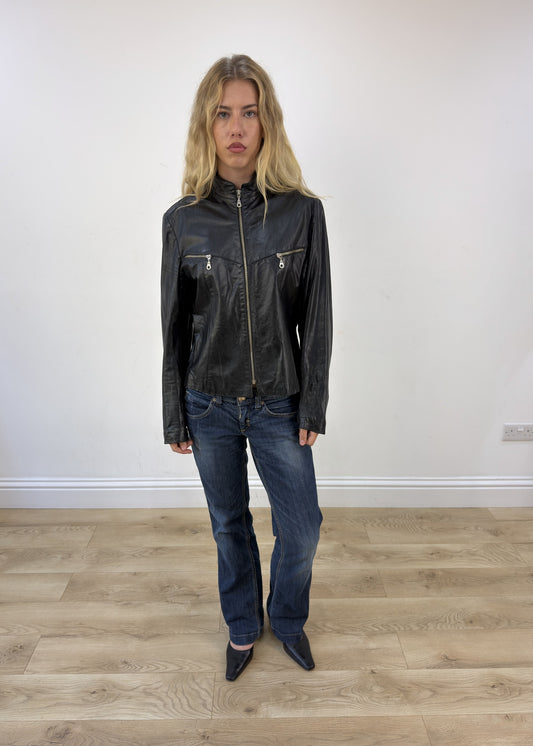 medium black leather jacket 1 of 8