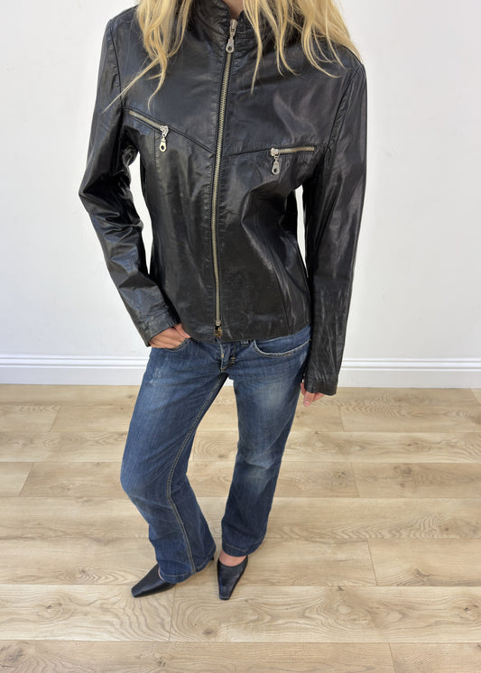 medium black leather jacket 2 of 8