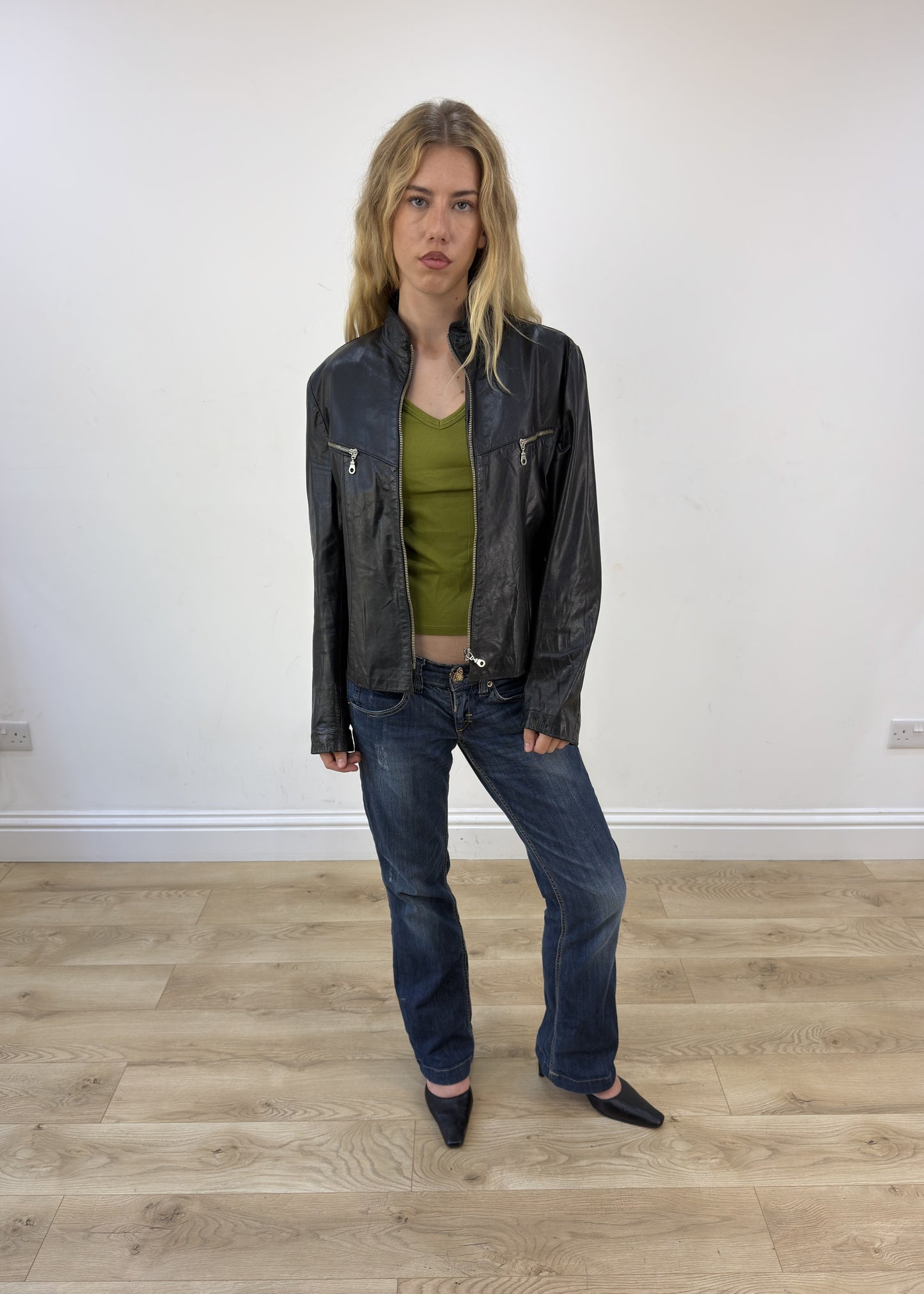 medium black leather jacket 4 of 8