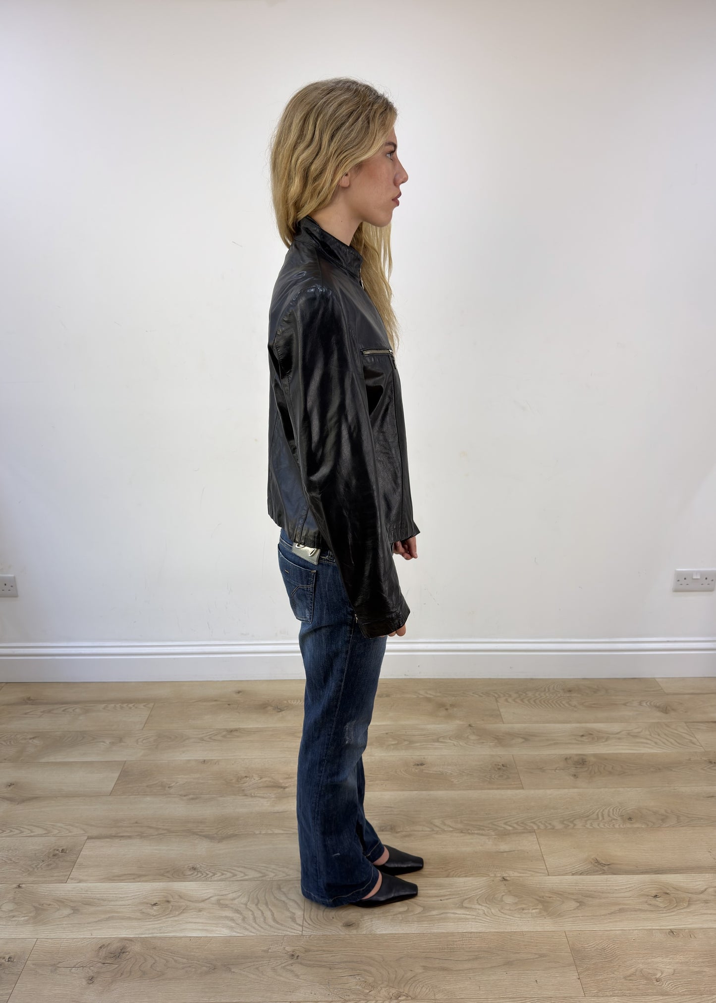 medium black leather jacket 7 of 8