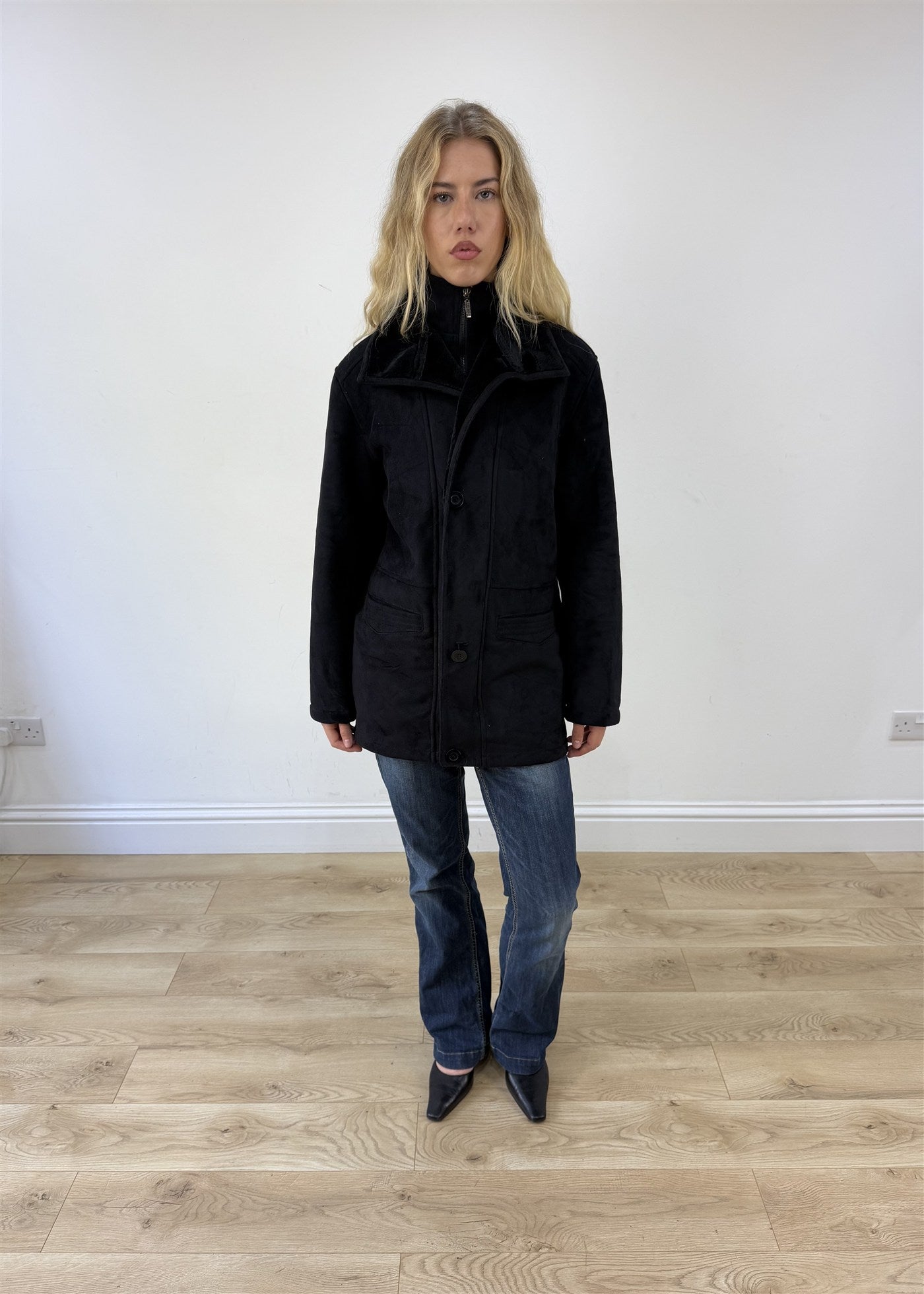 large black balmain style coat photo 1