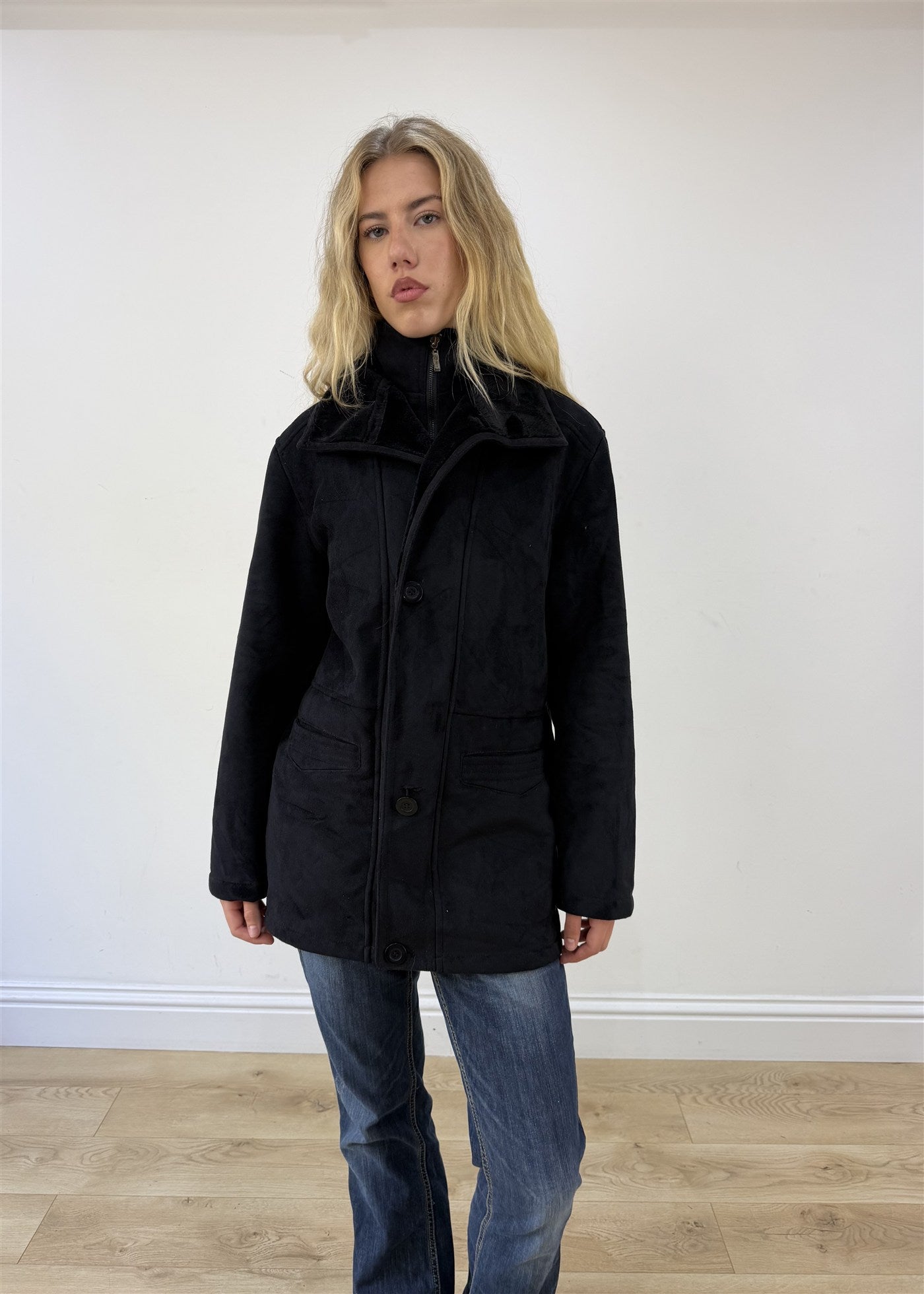 large black balmain style coat photo 4