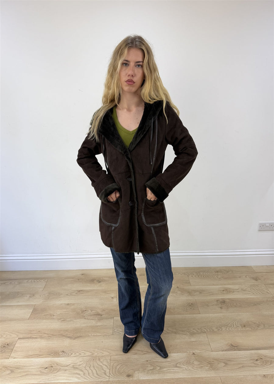 medium brown balmain style hooded jacket photo 1