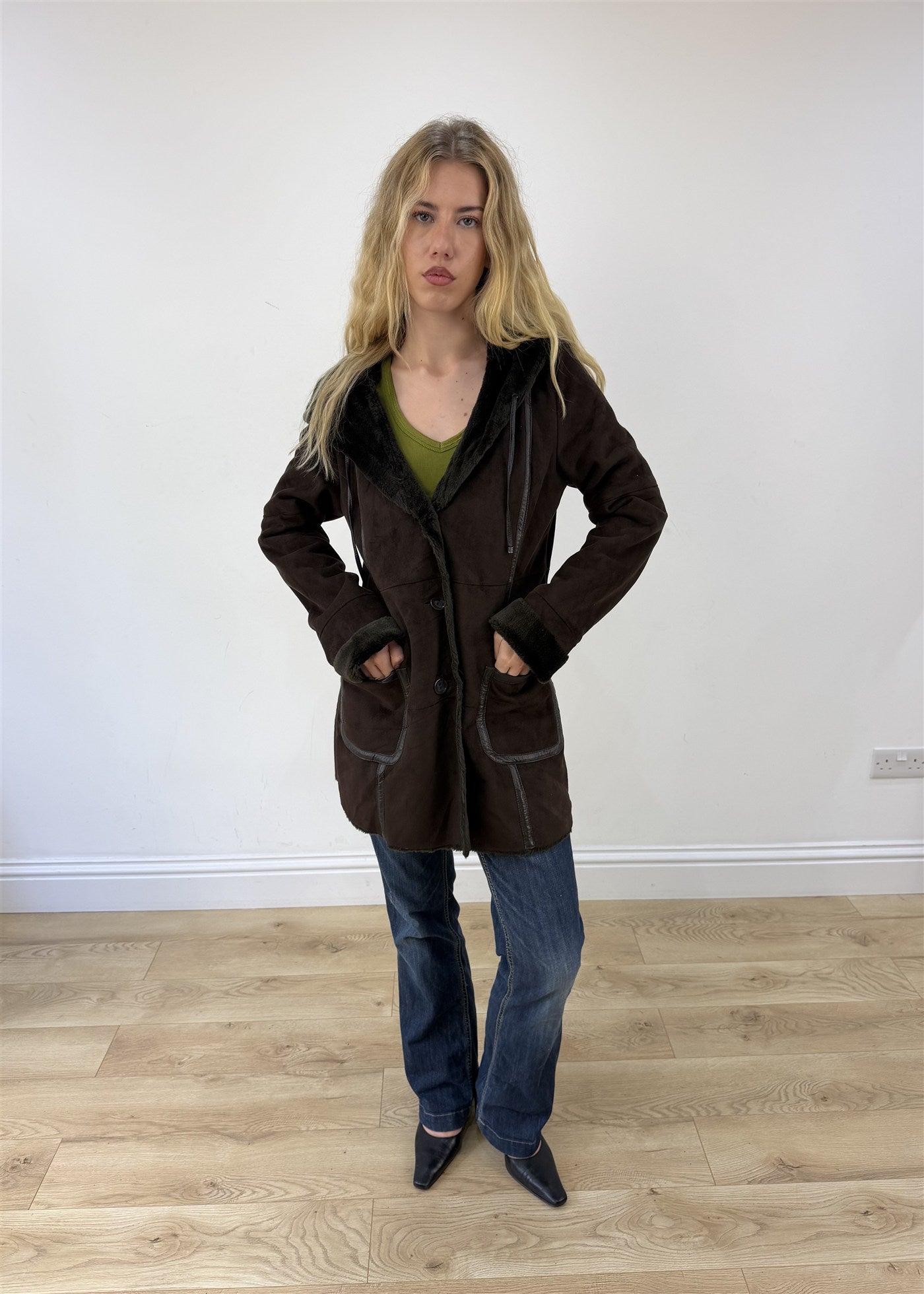 medium brown balmain style hooded jacket photo 1