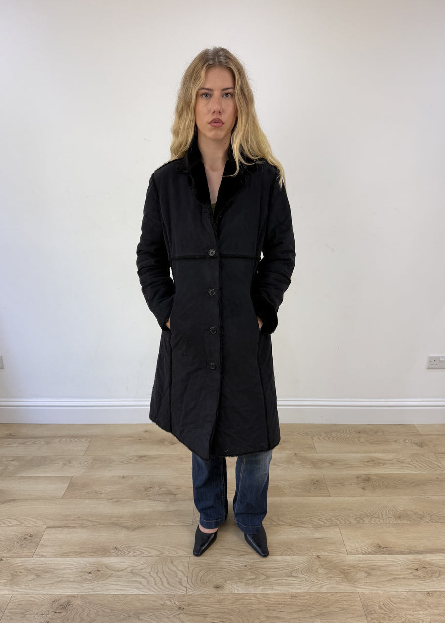 Medium black faux suede long coat image 1