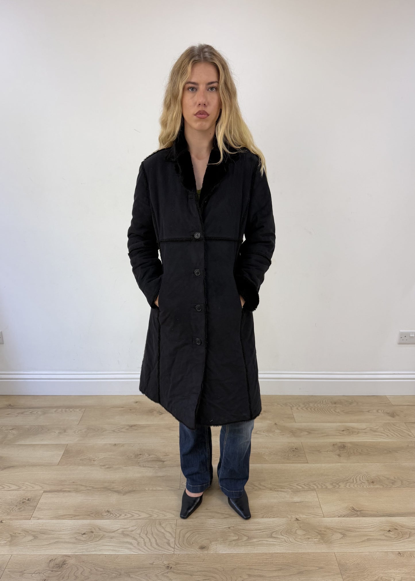 Medium black faux suede long coat image 1
