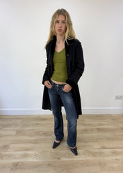 Medium black faux suede long coat image 4