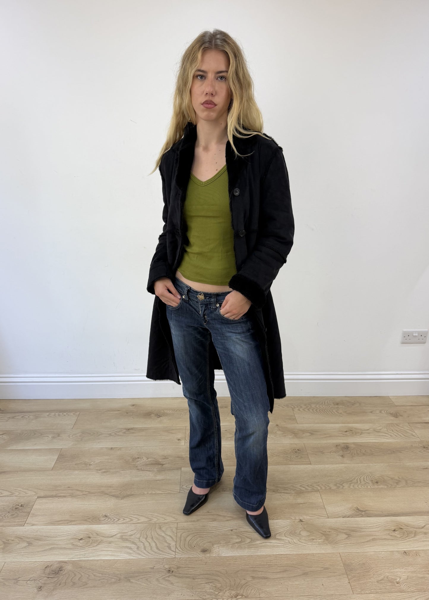 Medium black faux suede long coat image 4