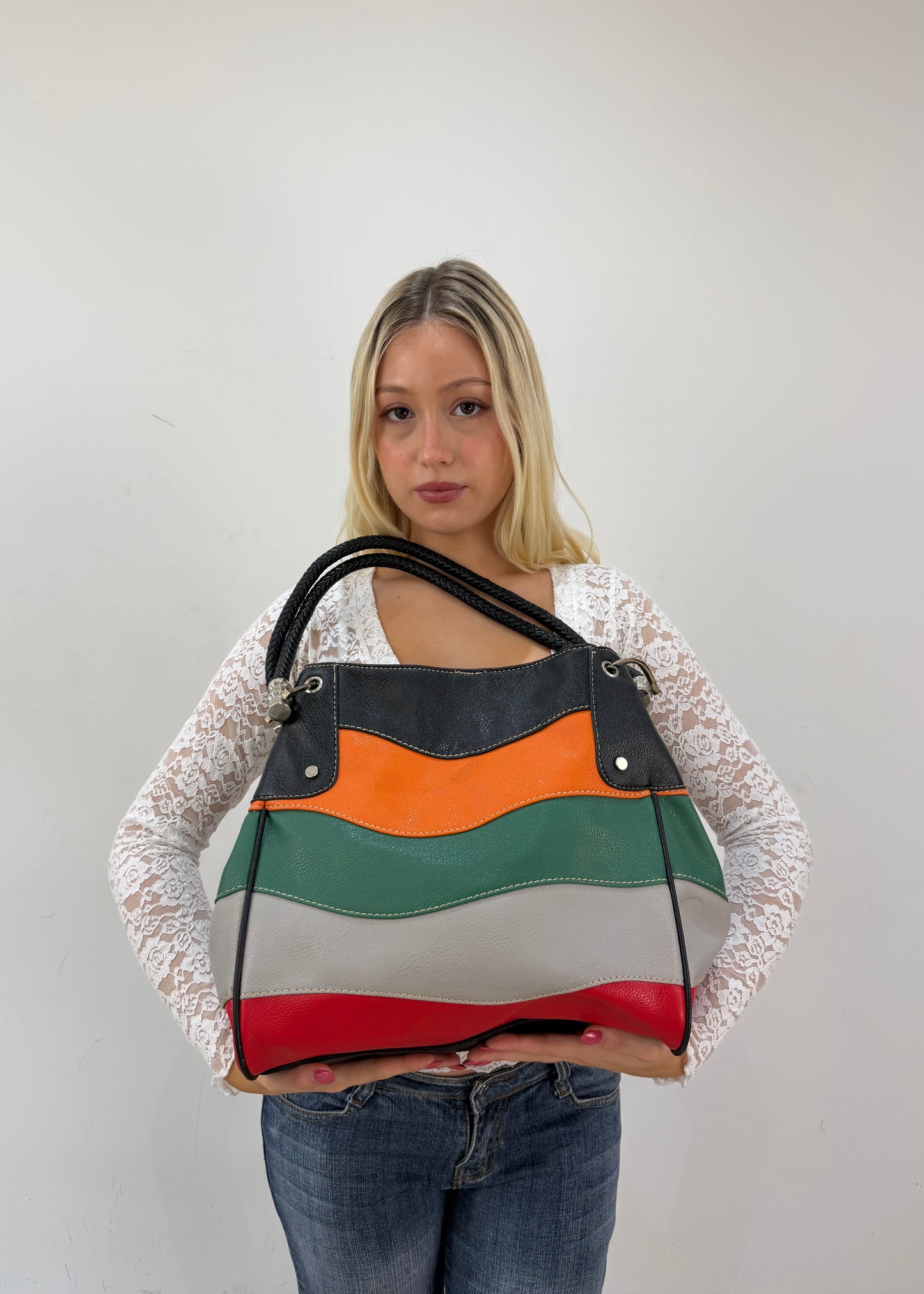 multicolour wavy stripe leather shoulder bag 2