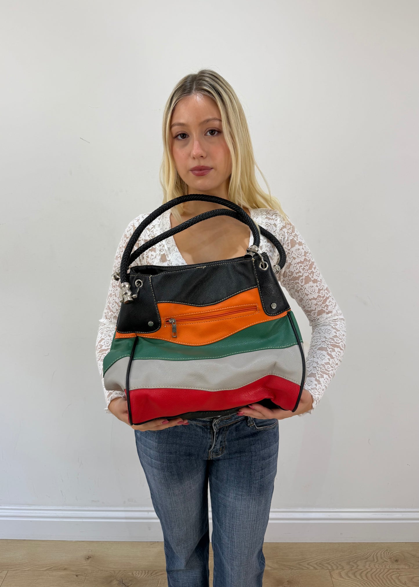 multicolour wavy stripe leather shoulder bag 4