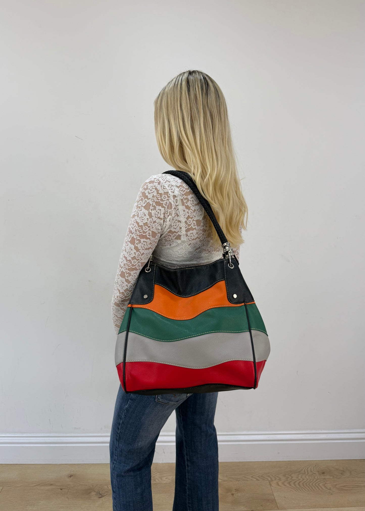 multicolour wavy stripe leather shoulder bag 5