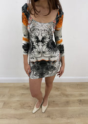 extra small white old river island patterned mini dress – headless garment photo