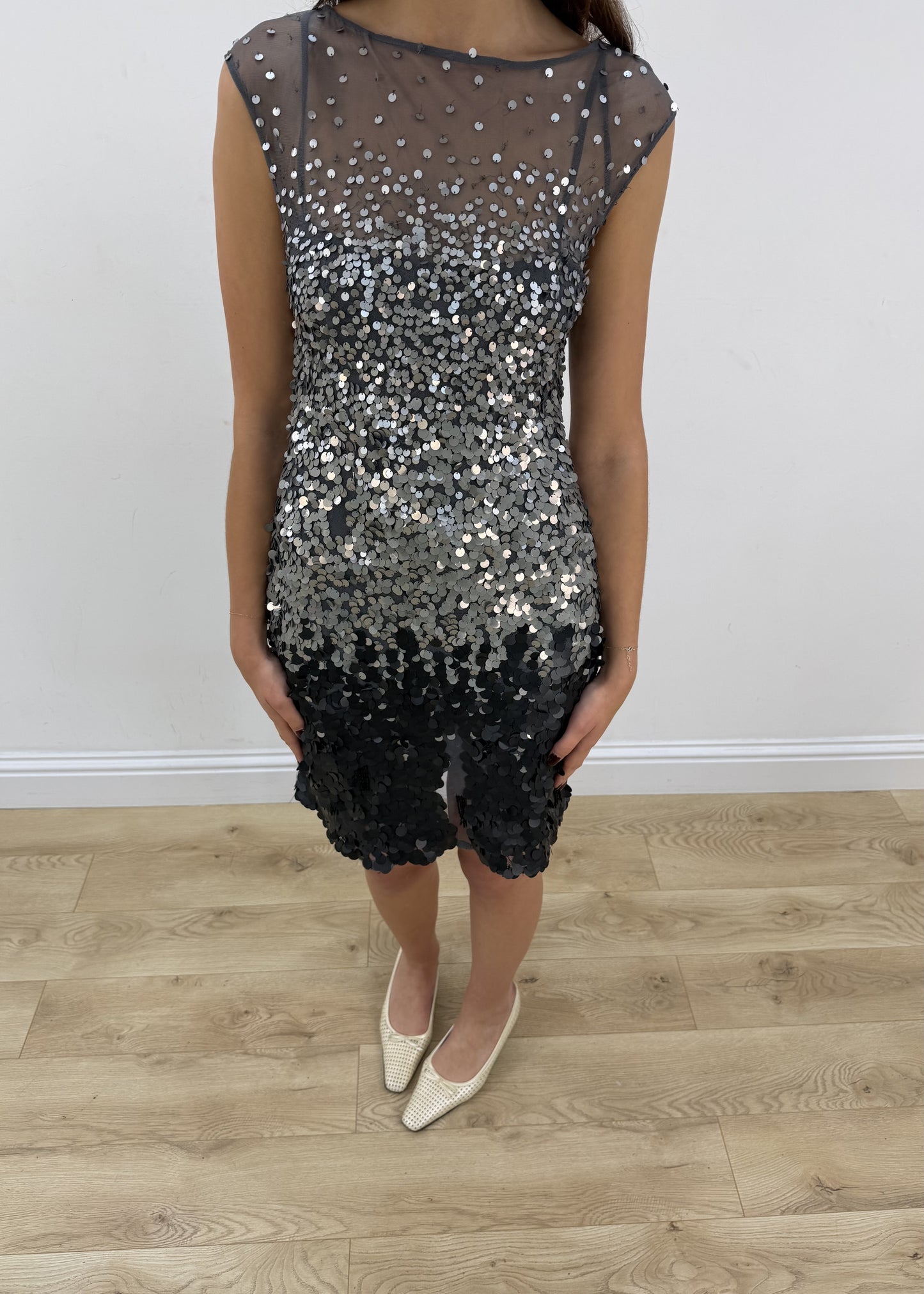 small grey sequin midi dress – headless garment photo