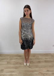 small grey sequin midi dress – full outfit view