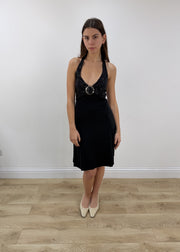 small/medium black halterneck midi dress – full outfit view