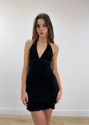 small black halterneck mini dress view 1