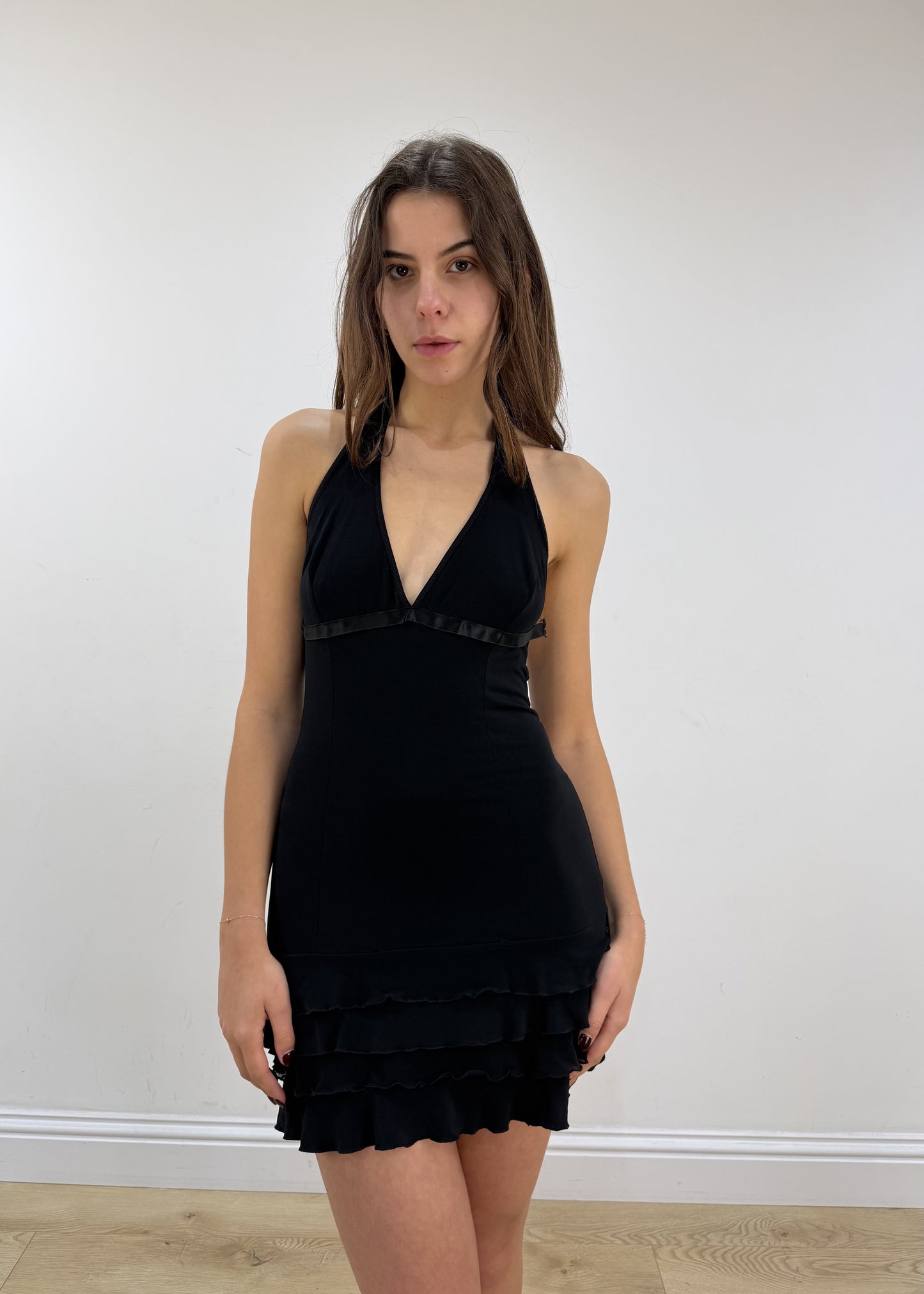 small black halterneck mini dress view 1