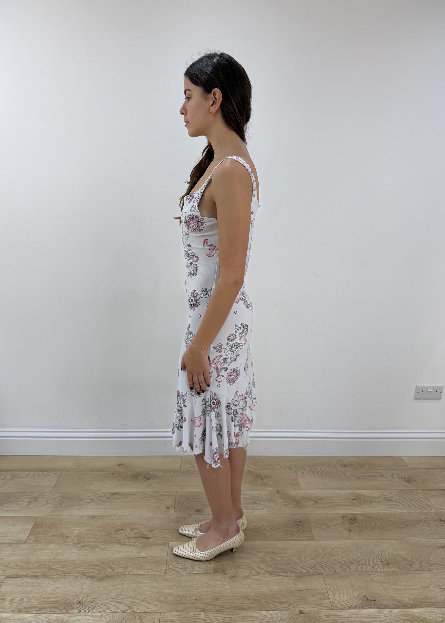 small white floral midi dress view 4