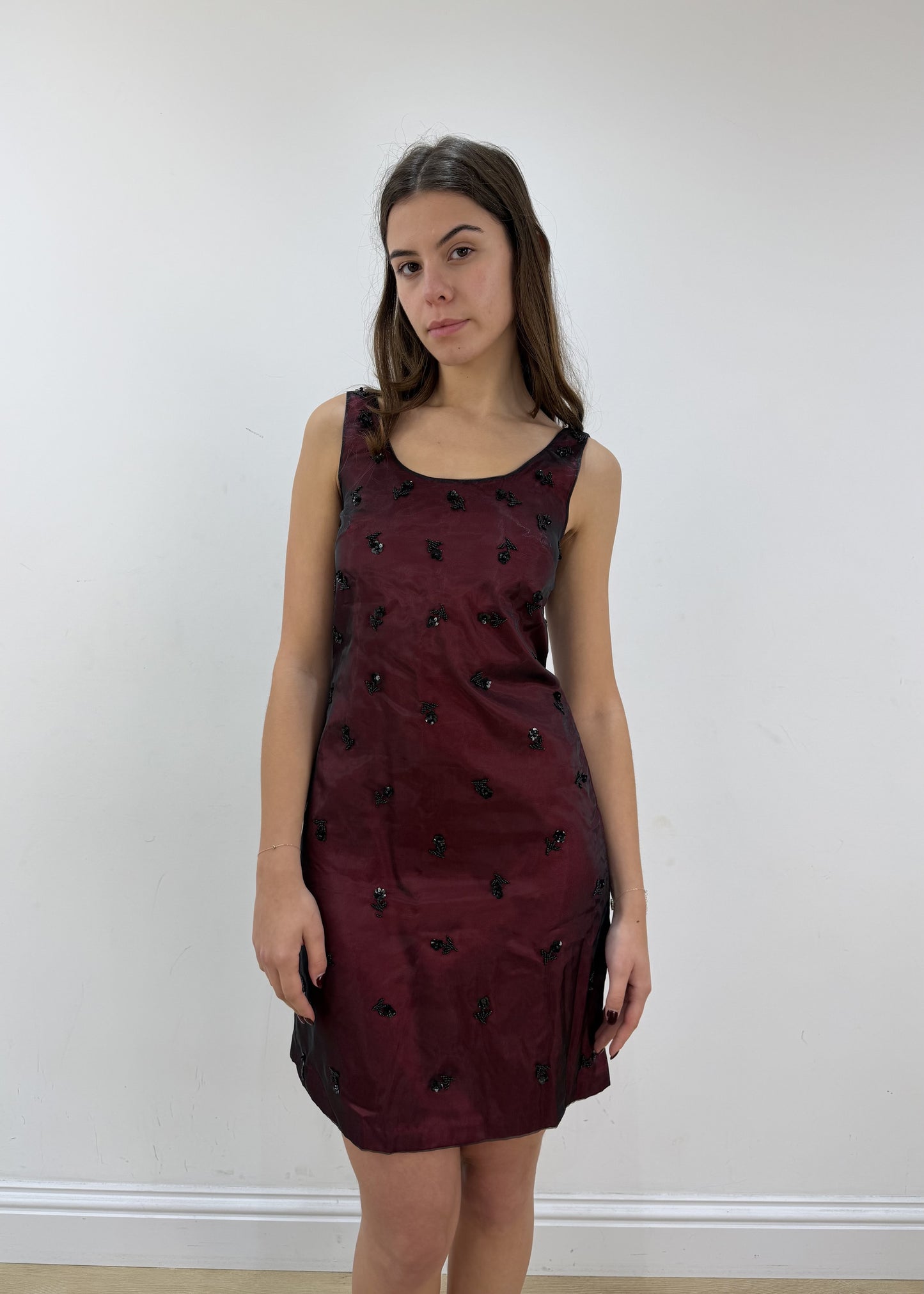 small black and red old Zara mesh overlay midi dress view 1