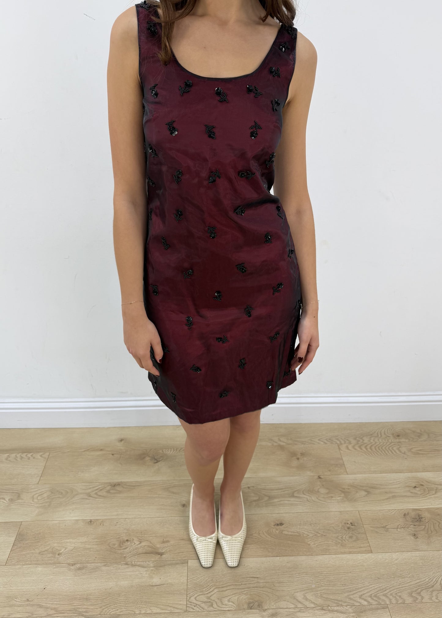 small black and red old Zara mesh overlay midi dress view 2