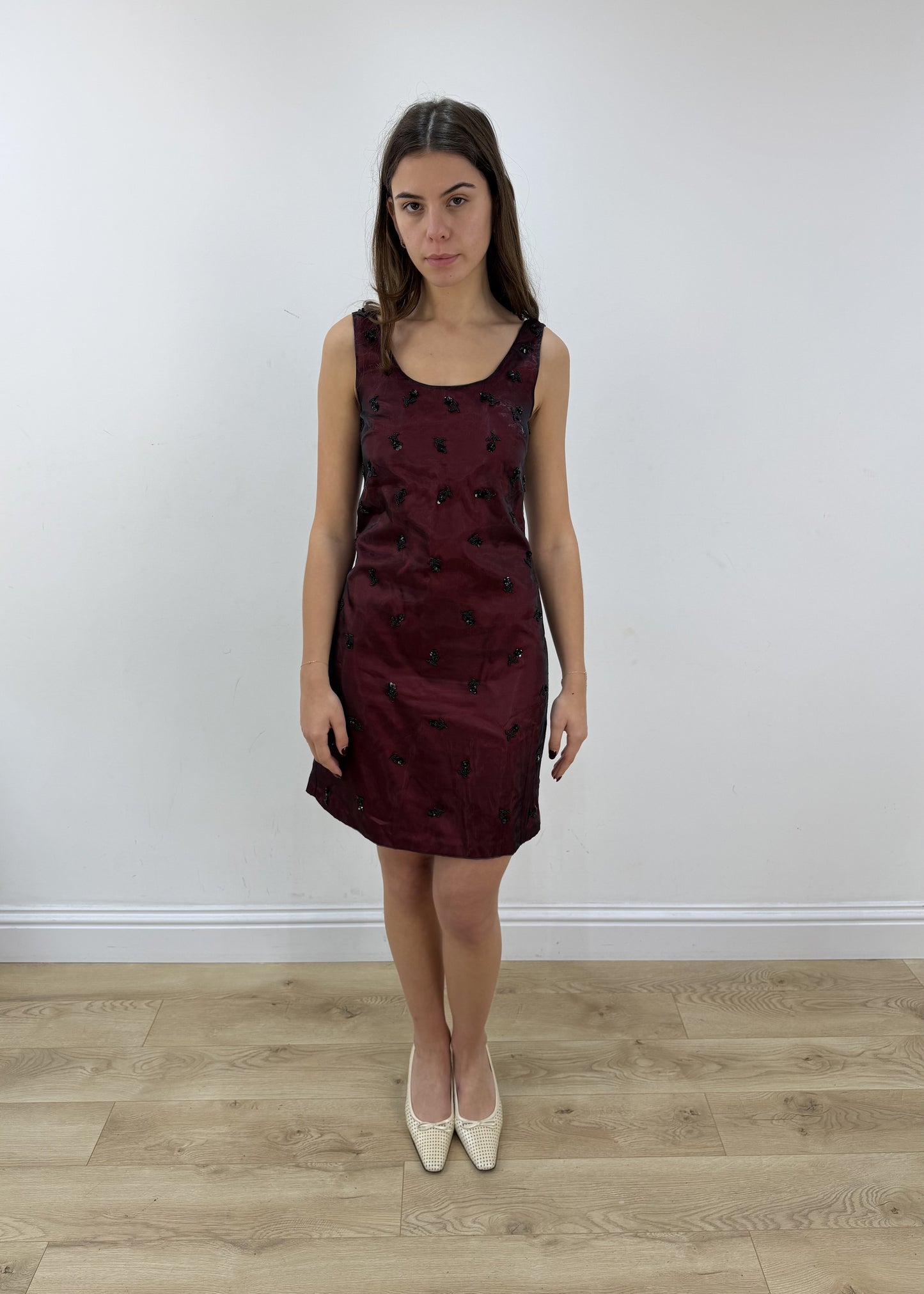 small black and red old Zara mesh overlay midi dress view 3