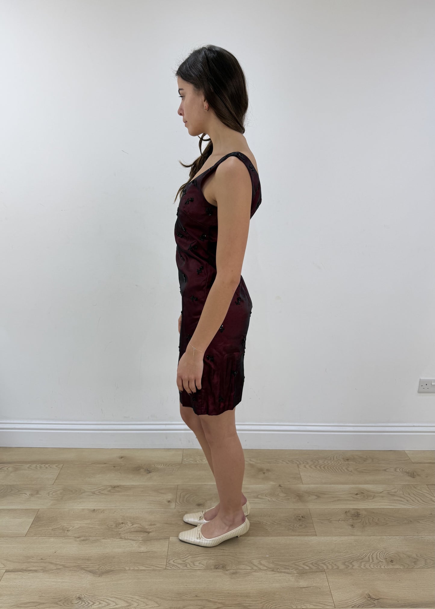 small black and red old Zara mesh overlay midi dress view 4