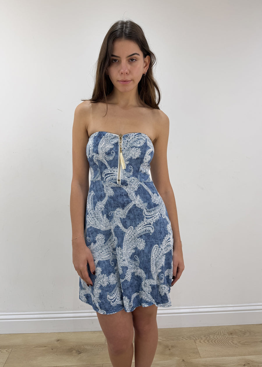 small blue patterned mini dress view 1