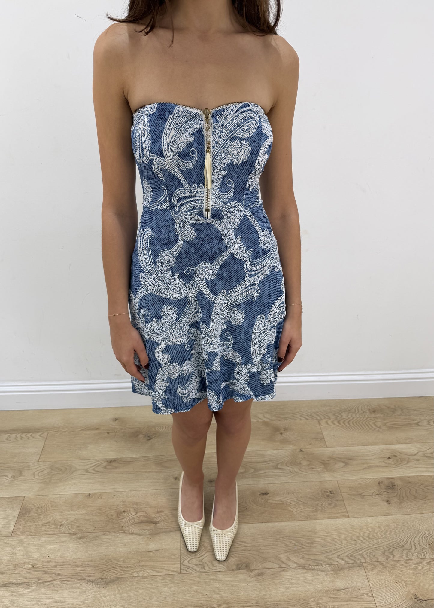 small blue patterned mini dress view 2