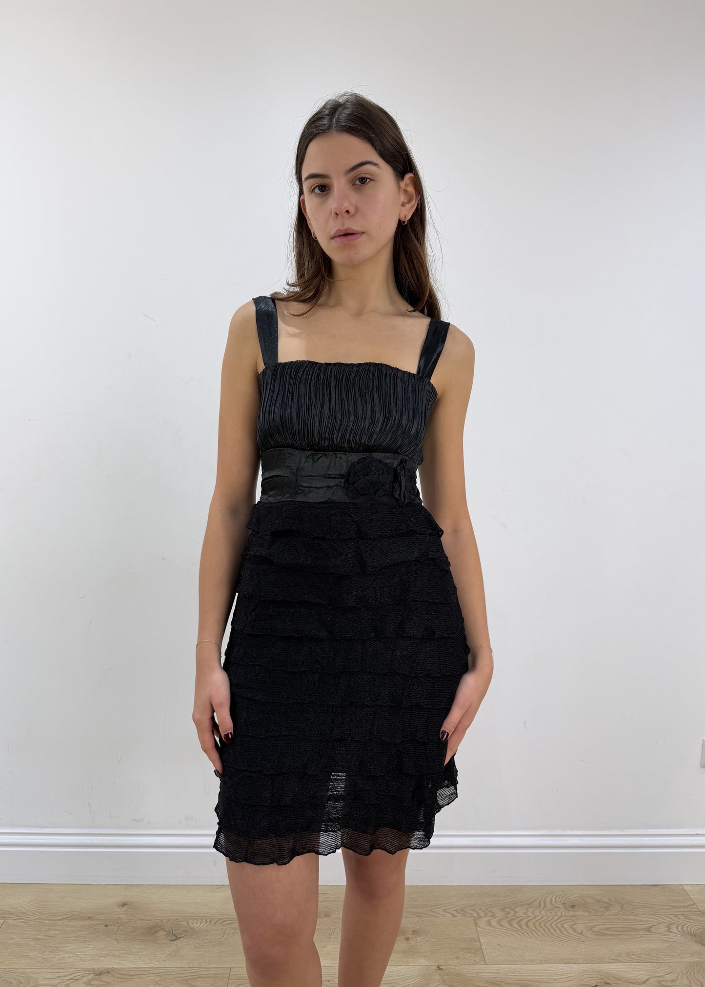 small black pleated mini dress view 1