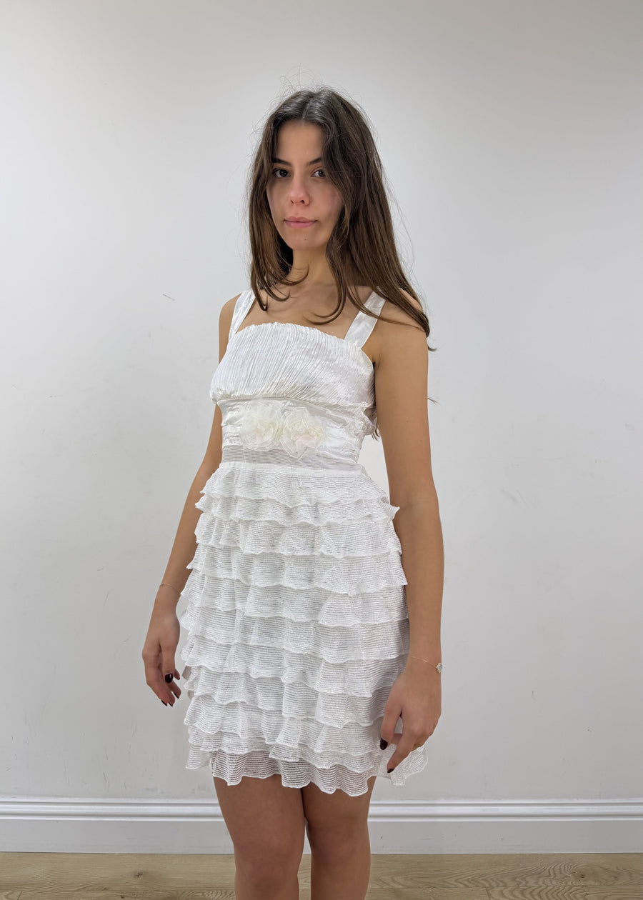 small white pleated mini dress view 1