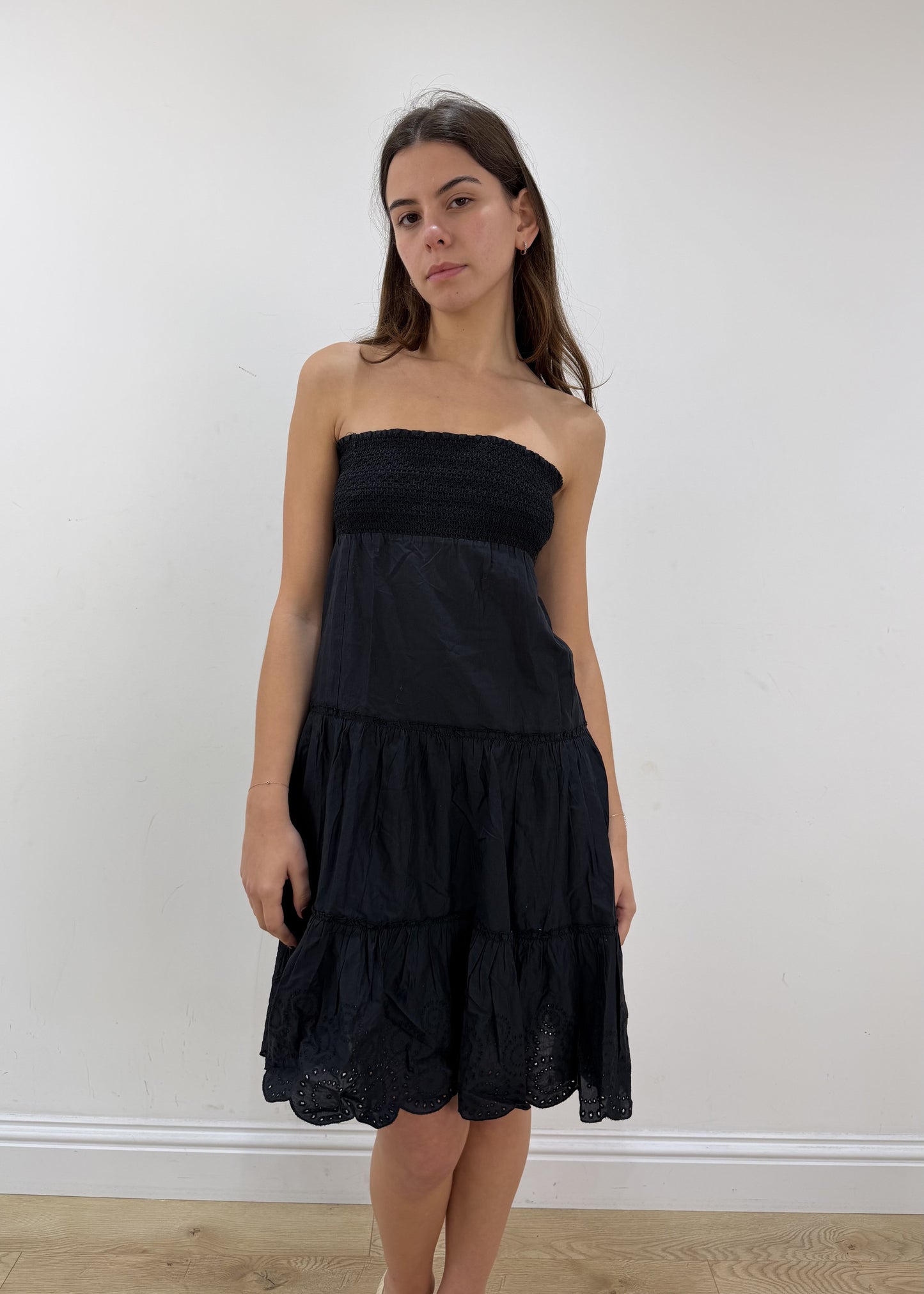 small black Pepe Jeans broderie bandeau midi dress view 1