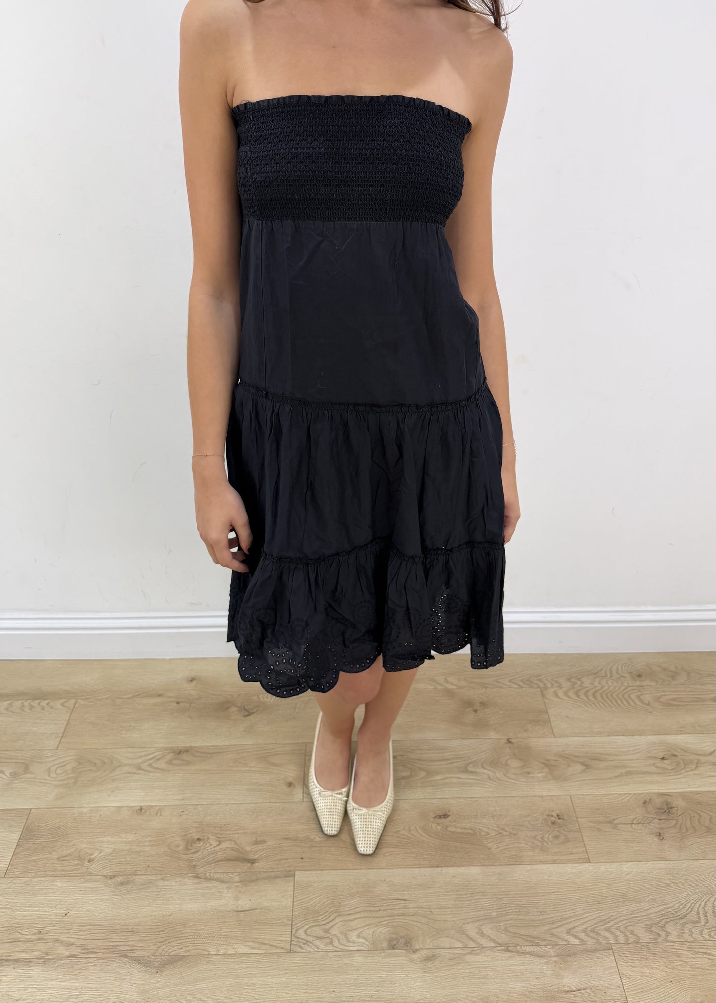 small black Pepe Jeans broderie bandeau midi dress view 2