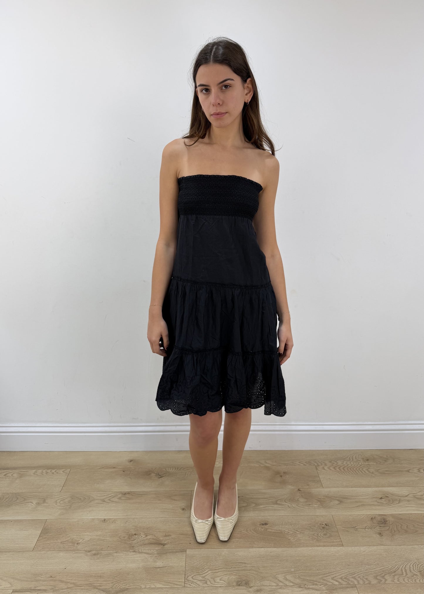 small black Pepe Jeans broderie bandeau midi dress view 3