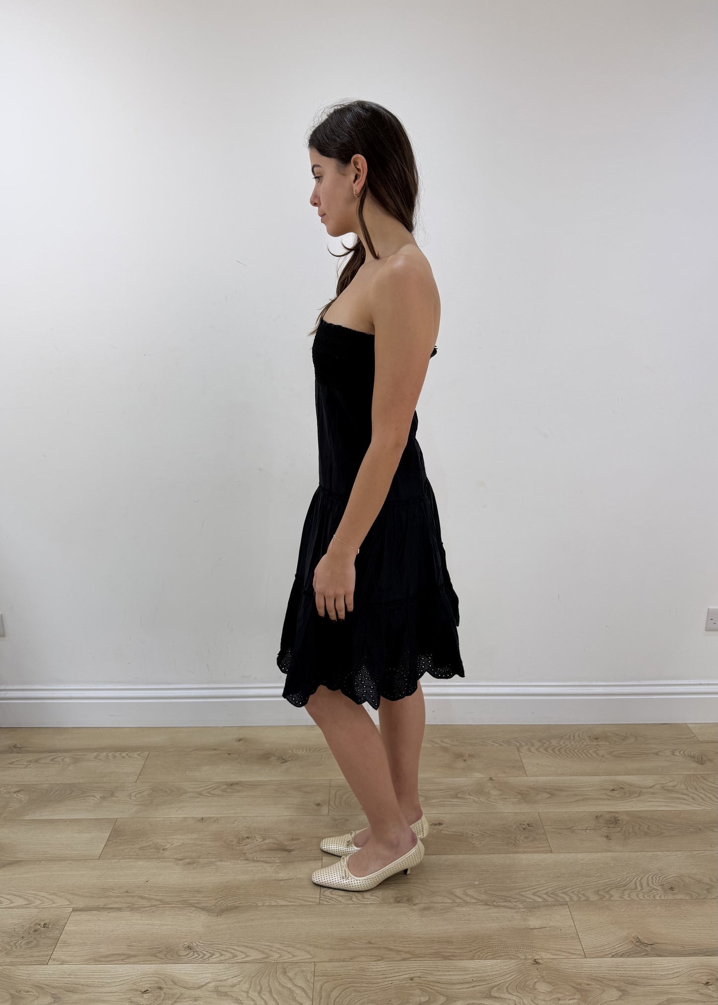 small black Pepe Jeans broderie bandeau midi dress view 4