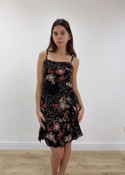 small black and red floral mesh overlay midi dress view 1