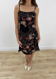 small black and red floral mesh overlay midi dress view 2