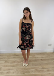 small black and red floral mesh overlay midi dress view 3