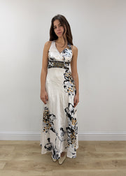 small white satin style floral maxi dress view 1