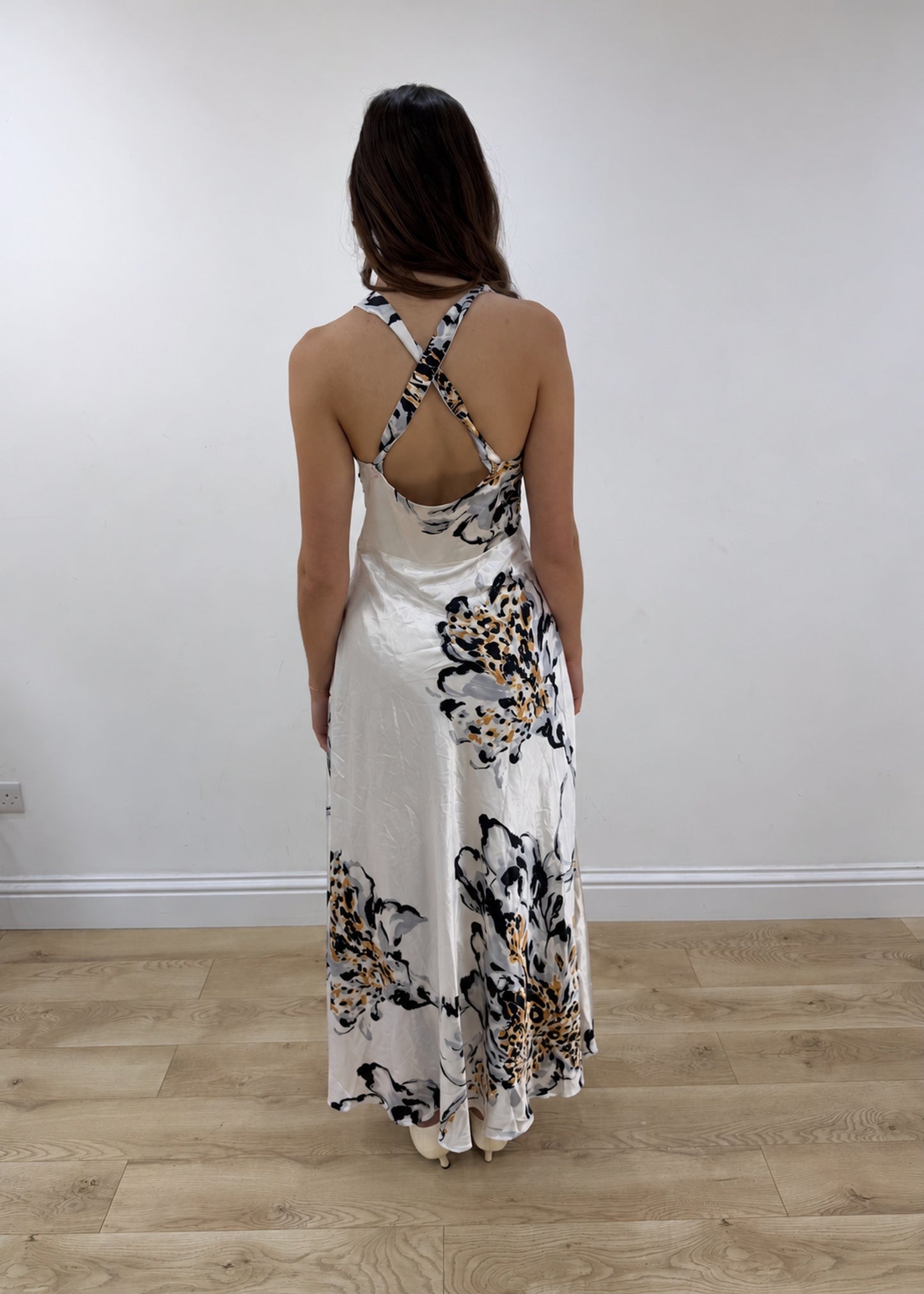 small white satin style floral maxi dress view 5