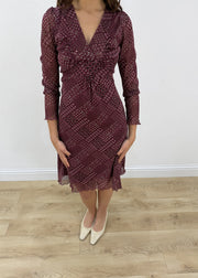 medium burgundy patterned midi dress view 2