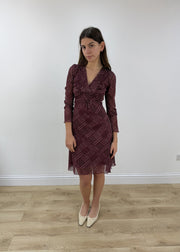 medium burgundy patterned midi dress view 3