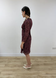 medium burgundy patterned midi dress view 4
