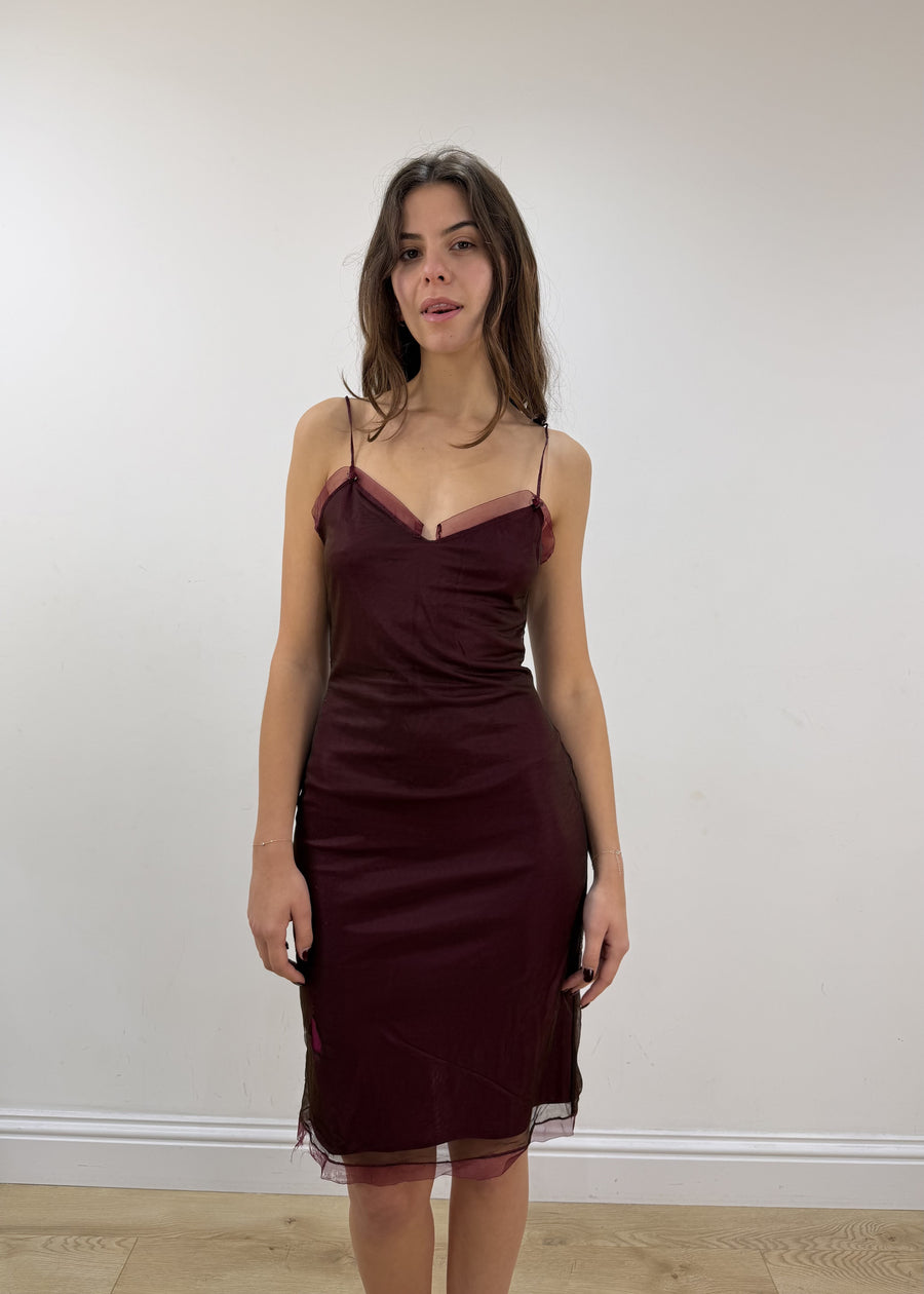 small red Kookai mesh overlay midi dress view 1